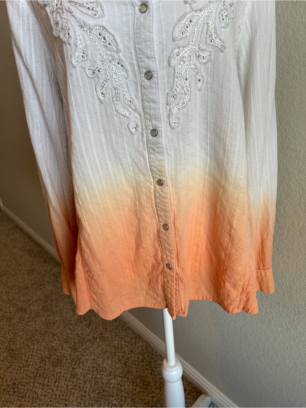 REBA Gauzy Cotton Coastal Cowgirl Ombré Pearl Snap Blouse Size XL - Picture 4 of 7